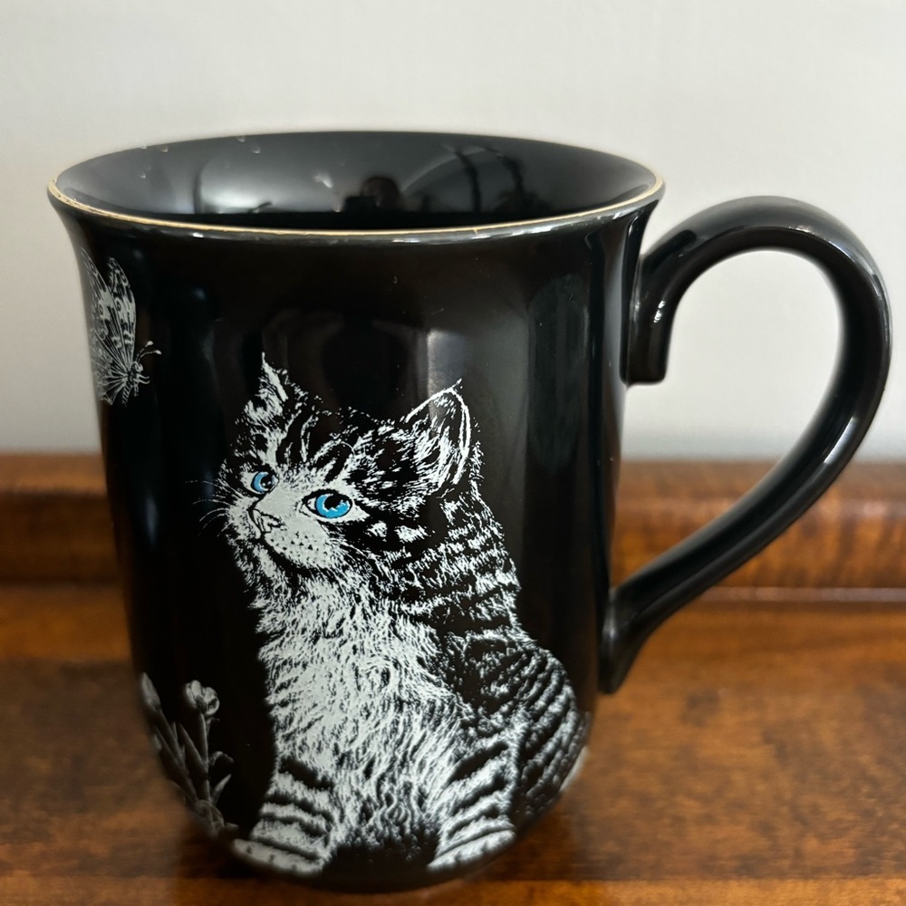 Vintage Otagiri Cat w Butterfly Mug Japan Kitty Kat